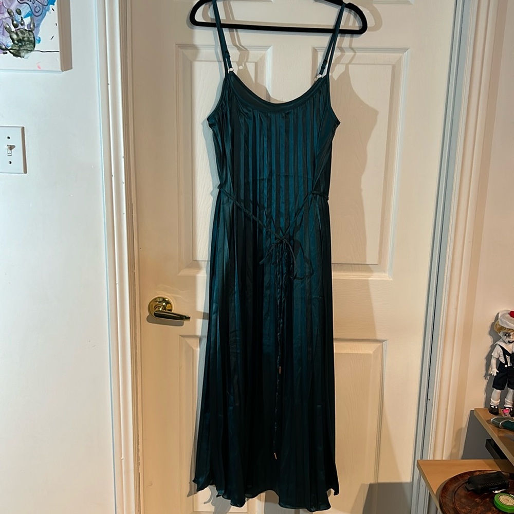 NWT Ladies Bishop + Young size Medium green pleated “Mara” Maxi Dress - Picture 1 of 15